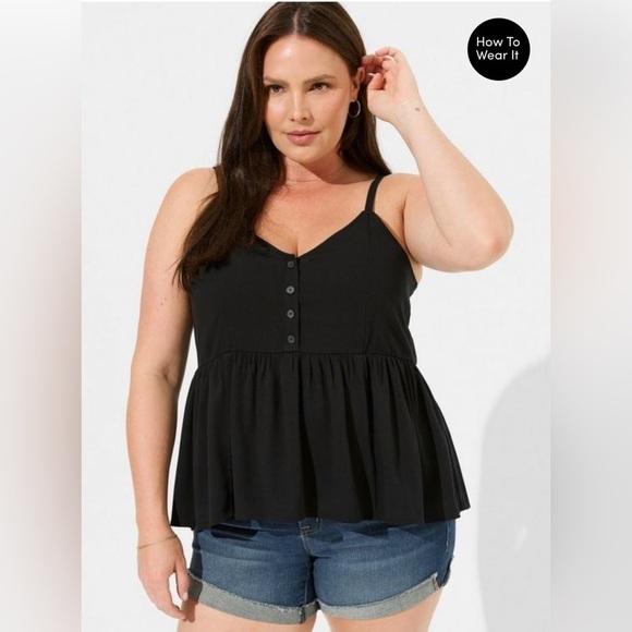 Torrid Black Button Front Peplum Cami Tank Top Plus Size 3X - Picture 2 of 6